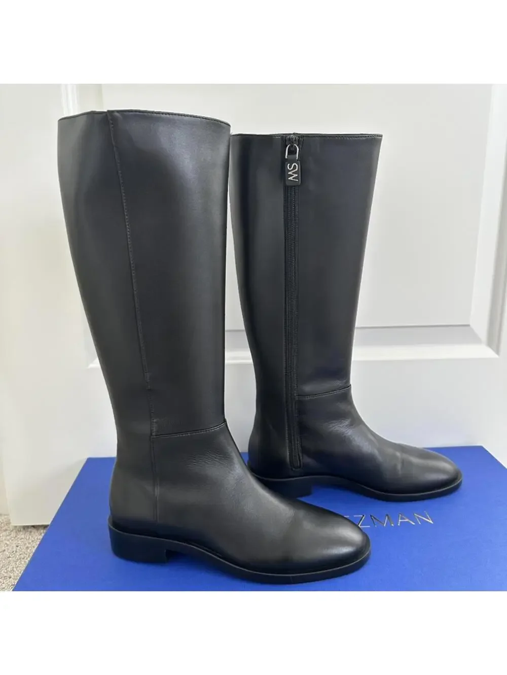 Stuart Weitzman Keelan Zip Leather Boot BLACK NIB Size 5.5